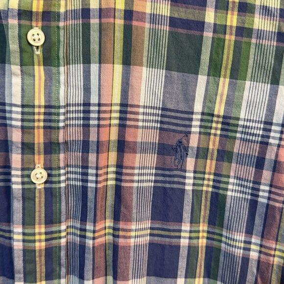 Ralph Lauren Plaid Pink Green Blue Yellow Button Down Shirt CUSTOM FIT Men's L - Picture 3 of 9